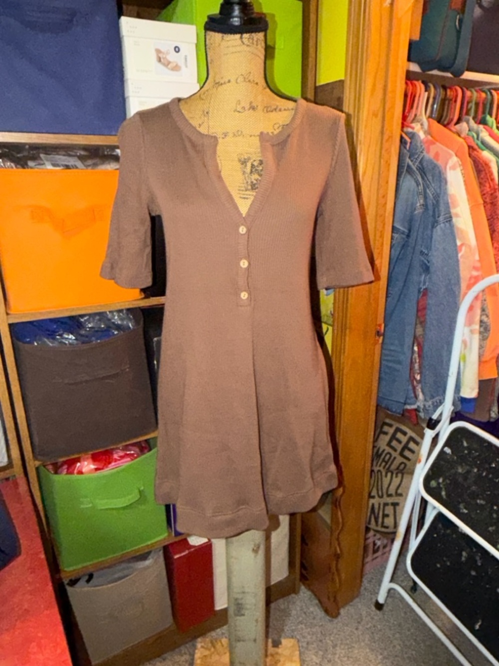 Free People Brown Mini Knit Shift Dress